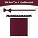 MANSPHIL Burgundy Silk Bow Ties and Pocket Squares for Men, Pre Tied Bowtie Set for Formal Tuxedo Wedding Event Party