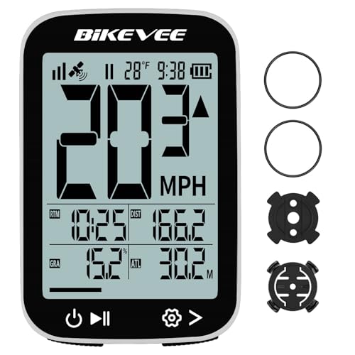 Bikevee Bike Speedometer GPS Wireless Cycling Computer – Auto Start/Stop, Auto Backlight, Waterproof Bicycle Odometer MPH KM/H, 2.4' LCD Display - White
