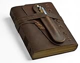 Leather Journal Notebook for Men & Women Daily Vintage Leather Bound Journal Travel Notebook 290 Lined Paper Diary Writing Journal Travelers Scrapbook Poetry Sketchbook Leather Gifts with Pen Holder
