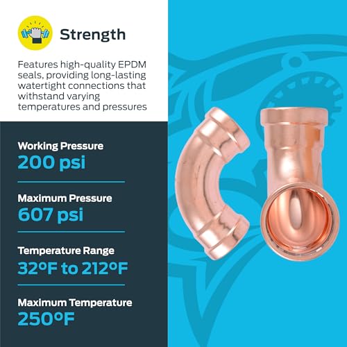Image of SharkBite 2-1 /2 x 2-1 /2 Inch 90 Degree Elbow, Copper Press Plumbing Fitting, UPR0267