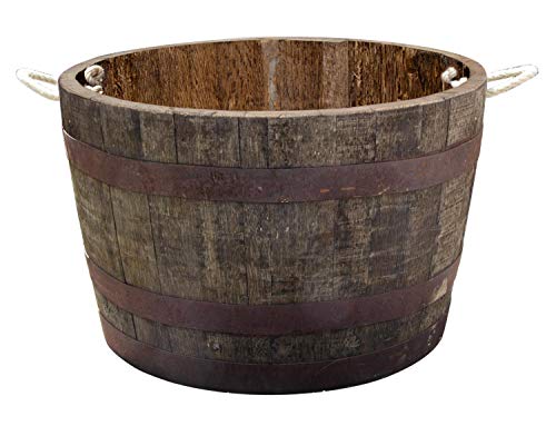 Temesso Demi-tonneau, Pot de Fleur Original d'un Baril à Whisky (Nature avec poignées)