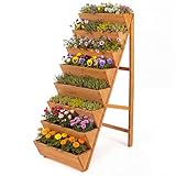 HAPPYGRILL Vertical Raised Garden Bed, Freestanding Wood Elevated Planter Box w/Legs for Growing Vegetables Flowers Herbs, Indoor Outdoor Tiered Plant Stand for Patio Yard Balcony Corner (1,8-Tier)