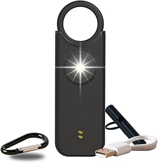 VOLTEK kit sifflet et Alarme personnelle (Noir) Femme Defense + detecteur Porte et fen&ecirc;tre autod&eacute;fense Auto Alarme Mini Autonome + sifflet Urgence personnelle Lampe puissante 135 DB, USB-C, Guide