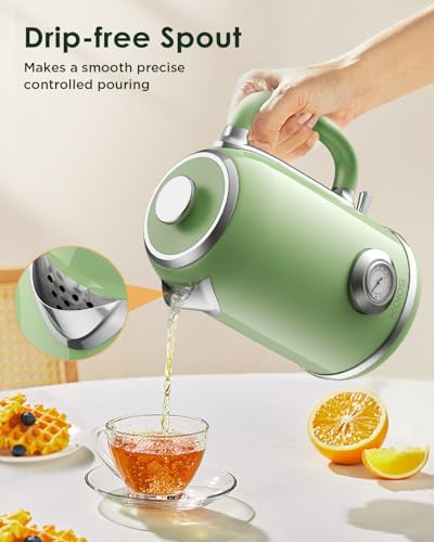 Image of Electric Kettle 1.8L with Temperature Gauge, 1500W Fast Boiling Electric Tea Kettle, 100% Stainless Steel Retro-Style Hot Water Kettle Electric - Glowing LED Light, Auto Shut-Off & Boil-Dry Protection