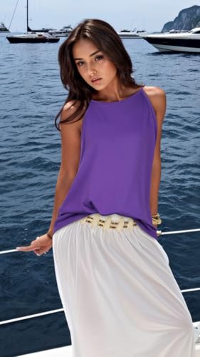 Tank Top for Women Halter Neck Vest Sleeveless Summer Basic Shirts Cami Blouses(Purple,S) - Image 2