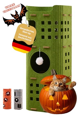 PawLis Premium-Kratztonne für Katzen – modernes Katzenmöbel mit 4 Etagen & 3 Katzenhöhlen, Filz, stabile Kratzbaum-Alternative mit Spielball,...