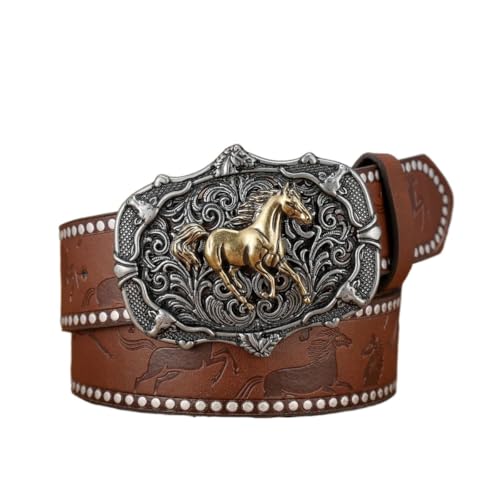 Ceinture western boucle cheval et rivets sur sangle jean de 120 cm