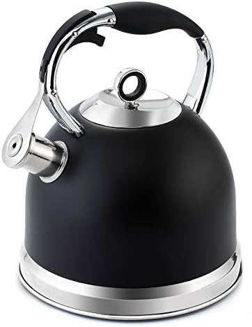 HIHUOS Tea Kettle for Stovetop, 3 Quart Loud Whistling Teapot with Cool Grip Ergonomic Handle Food Grade Stainless Steel Teakettle for Tea, Coffee (Black)