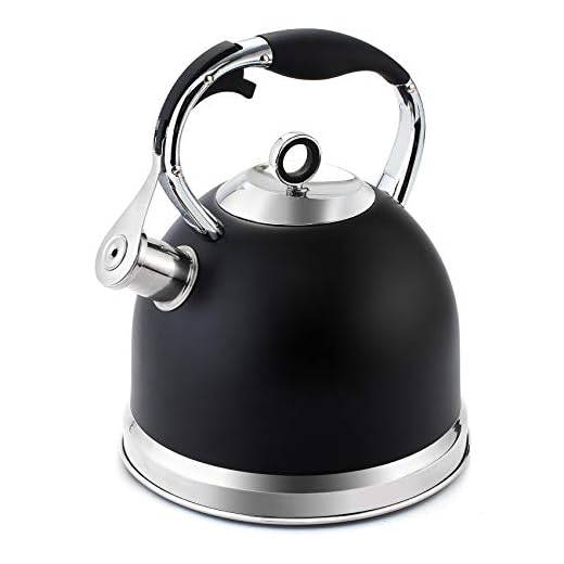 HIHUOS Tea Kettle for Stovetop, 3 Quart Loud Whistling Teapot with Cool Grip Ergonomic Handle Food Grade Stainless Steel Teakettle for Tea, Coffee (Black)