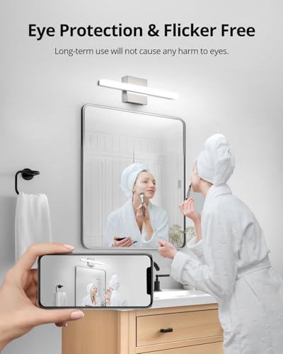 Image of Combuh Dimmable Vanity Light Bar, 9W Over Mirror Lighting Fixture Wall Sconce Indoor, IP44 Modern Cool White 6000K Chrome Lamp Bathroom,16Inch