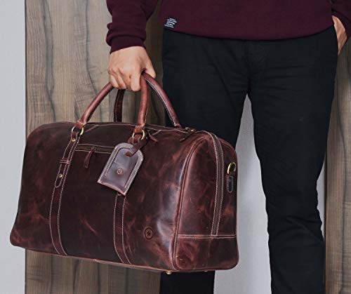 Leather Travel Duffle Bag | Gym Sports Bag Airplane Luggage Carry-On Bag By Aaron Leather (Brown) - Thumbnail 5