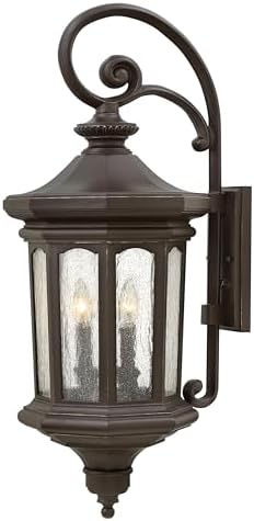 Hinkley Raley Large Wall Mount Outdoor Lantern, Aluminum, Clear Water Glass Shade, Estate Series, Oil Rubbed Bronze Finish