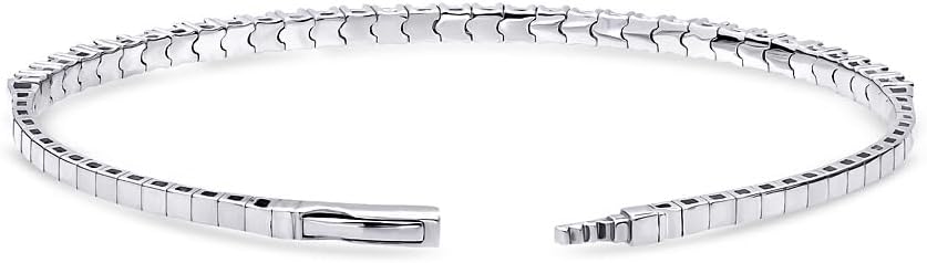 BERRICLE Sterling Silver Flexible Simulated Blue Sapphire Cubic Zirconia CZ Fashion Bangle Bracelet for Women, Rhodium Plated