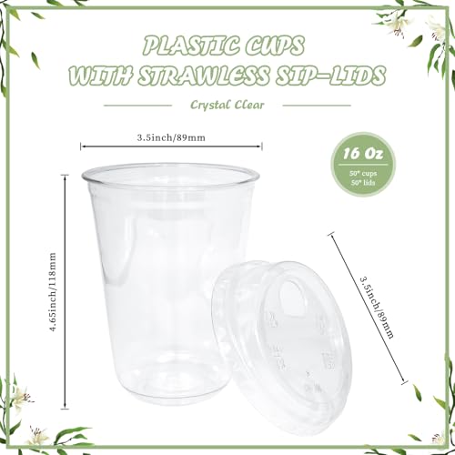 Thrseely 50 Sets Clear Plastic Coffee Cups with Sip Lids, Disposable PET Cups for Iced Coffee, Smoothie, Cold Beverage, Plastic Crystal for Shops and Party Catering (Clear, 16 oz) - Thumbnail 3