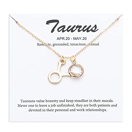 TGOLM 14k Gold Plated Taurus Sign April Birthstone Clear Crystal Necklace for Women Birthday Gift