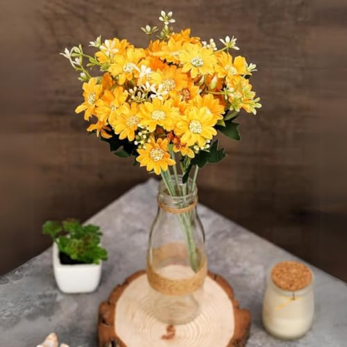 Image of SATYAM KRAFT 1 Pcs Artificial Daisy Flower Bunch | Realistic Look & Charming Flowers | Bouquet for Home Decor, Bedroom, Balcony, Wedding (Without Vase Pot) (Yellow)