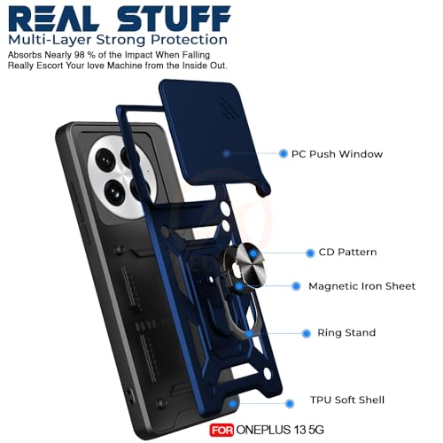 Image of Armor Bumper Back Cover Case for ONEPLUS 13 5G | Rotating Camera Cover, Ring Holder & Kickstand | Heavy Duty & 360 Degree Protection ONEPLUS 13 5G Back Cover (Blue)