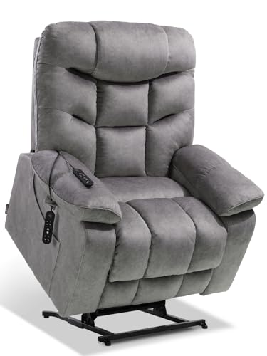EONIX Large Lay Flat Power Lift Recliner Chair for Elderly with Heat and Massage, 400lbs Dual Motor Electirc Lift Chair with Extended Footrest, SLRY007062, Grey