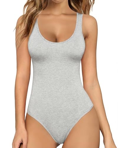 Image of MANGOPOP Women's Tank Top Bodysuit Scoop Neck Sleeveless Body Suits Sexy U-Back Backless Going Out Tops