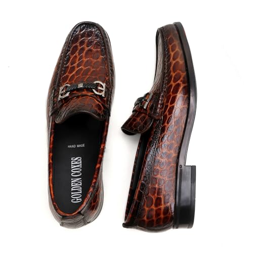 Generic Classic Mens Leather Dress Shoes, Premium Fashion Alligator Printed Business Dress Shoes Moc-Toe Buckle Wedding Party Loafers for Men4