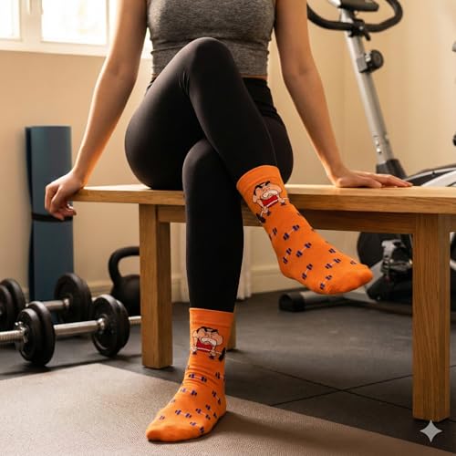 Image of THELA GAADI Shinchan Socks - Pure Cotton Crew Length Printed Funky Cartoon Socks for Men & Women | Odour Free & Beathable | Free Size & Unisex