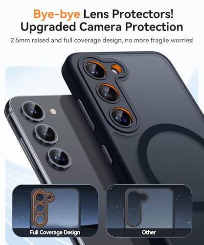 Image of CANSHN Designed for Samsung Galaxy S23 Case [Full Camera Protection] [Compatible with MagSafe] Translucent Matte Shockproof Protective Phone Cover 6.1 Inch - Black