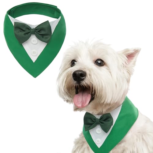 FUAMEY Dog Tuxedo St.Patrick's for Small Dogs,Dog Formal Suit Dogs Attire Pet Bow Tie Puppy Party Costumes Cat Tux Outfits Pets Bandana Cosplay Adjustable Bowties St.Patrick's Day Green S Sm