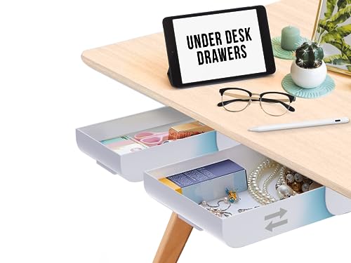 Organizador de Cajones Bajo el Escritorio 2 Pack, Almacenamiento Deslizante para Bolígrafo, Cables y Accesorios de Oficina con Adhesivo, Instalación sin Taladro, Almacenamiento Oculto para Oficina y Hogar miniatura 1
