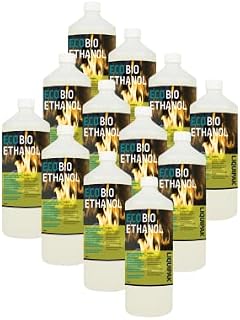 Liquipak Eco Bioethanol 12x1L | Premium Bioethanol Fuel - Bio Ethanol Liquid Fuel for Fire Pits, Fireplaces | High Purity Burning - Indoor & Outdoor 12x1L
