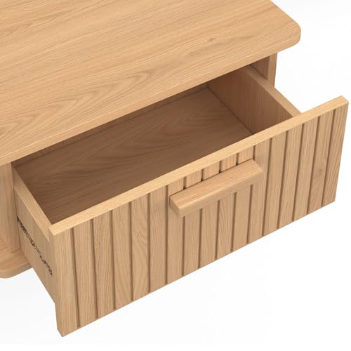 Lot de 2 tables de chevet murales JULIETTE 1 tiroir étagère suspendue lattes tasseau bois - vue 5