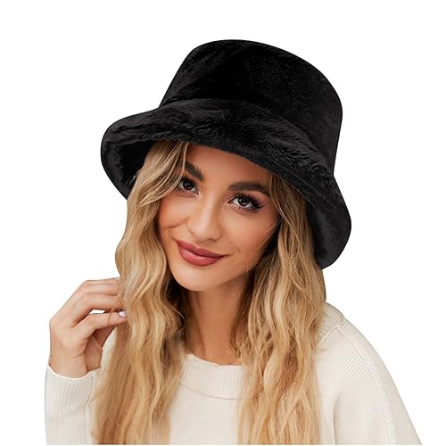 WintermüTzen FüR Frauen Weich Kunstpelz Flauschige Bucket Hat Winter Warme Anglerhut Damen PlüSch Eimer Hut Einfarbig/ Leopar
