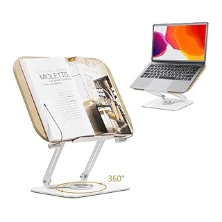 POLESTO Leggio per la lettura, con base girevole a 360°, pieghevole, pratico supporto girevole per spartiti, libri più pesanti, laptop