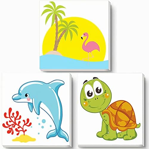 Hiolife paint by numbers kits for kids and beginner,painting set for girls and boys,DIY acrylic oil painting on canvas,8 x 8 inch 3 pack -with framed