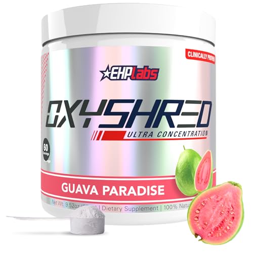 EHP Labs OxyShred Pre Workout Powder & Shredding Supplement - Preworkout Powder with L Glutamine & Acetyl L Carnitine, Energy Boost Drink - Guava Paradise, 60 Servings