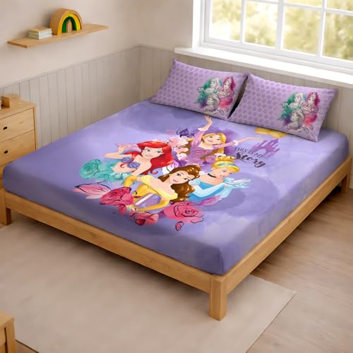 Image of Sassoon Disney Princess Story Digital Printed 100% Cotton Bedsheet with 2 Pillow Covers in 300TC