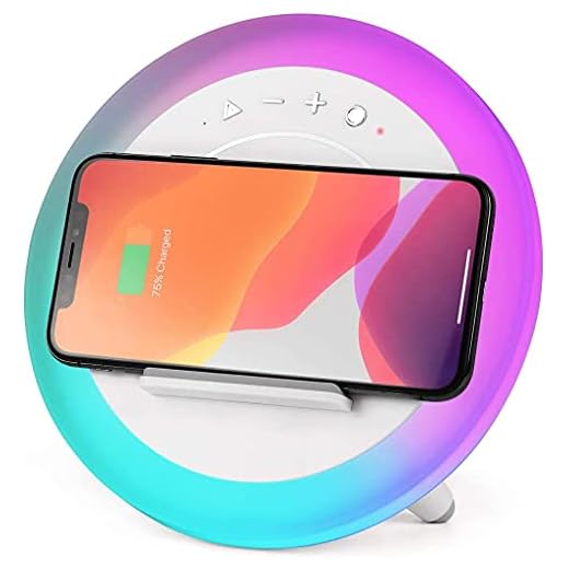 WILIT Lampe de Chevet avec Chargeur Sans Fil Qi, Lampe Veilleuse Enceinte Bluetooth Musique et Support pour Téléphone Portable Lampe de Table LED avec avec 7 modes de respiration couleur, Blanc A21