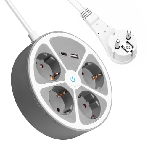 realmade Steckdosenleiste mit 1 USB und 1 Type C, 4 Fach Mehrfachsteckdose mit Schalter Mehrfachstecker Steckerleiste Überspannungsschutz… – Ansicht 1