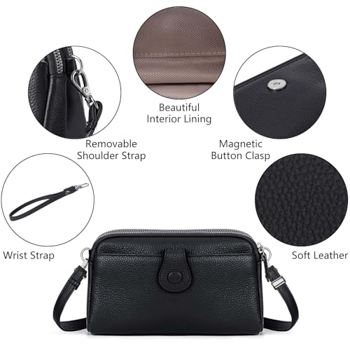 HUA ANGEL Leather Small Crossbody Bag for Women Cellphone Wallet Purse with Adjustable Strap Multi Pocket Travel Shoulder Bag3