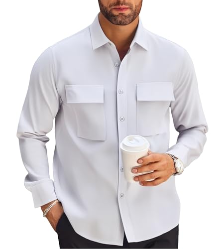 Alex Vando Mens Button Down Shirts Two Pockets Long Sleeve Casual Dress Shirt for Men