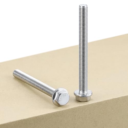 Image of M10-1.5 x 130mm (6 pcs) Flanged Hex Bolts, 304 Stainless Steel 18 /8, Large Washer Head Automotive Screws for Car Parts & Machinery Replacement