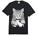 Cat Playing Soccer Black and White Line Art Kitten Football Comfort Colors Adult Heavyweight T-Shirt