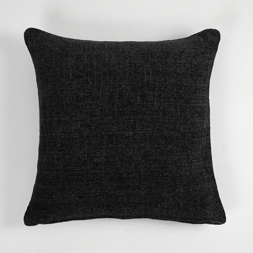 Image of SASHAA WORLD Charcoal Chenille Cushion Cover | Decorative Pillow Case | Soft, Durable, and Stylish | Solid Plain Weave Design | Ideal for Living Room, Sofa, or Bedroom Decor | 45x45 cm