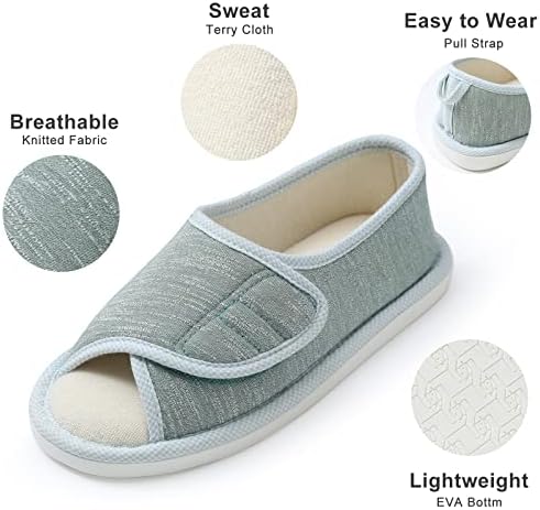 IIITHREE Women's Open Toe Diabetic Slippers with Moisture Wicking Lining, Memory Foam and Adjustable Closure, Arthritis Edema Comfort House Shoes | Image 4