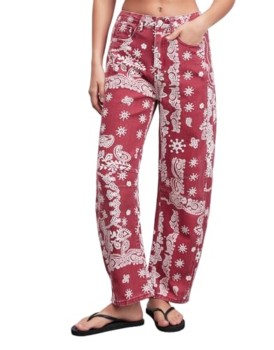 Kedera Women Casual Printed Barrel Jeans Wide Leg Denim Jeans 2025 Summer Trendy Baggy Pants Boyfriend Y2K Trousers