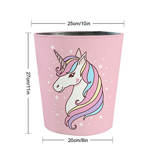 Scakbyer 10L Wastebasket Retro Decorative Trash Can Waterproof Pu Leather Wastebasket Without Lid Girl's Wastebasket Unicorn Wastebasket For Kitchen, Office, Living Room, Bedroom #TOP2