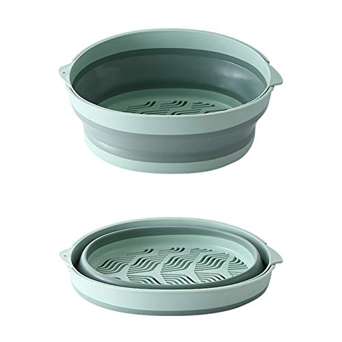 C-LARSS Lavabo De Cesta De Almacenamiento De Verduras De Drenaje Hueco Plegable Portátil De Doble Capa Verde L Cover
