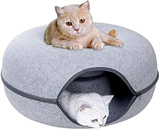 Cat Tunnel Bed Removable Round Felt Cat Tube Play Toy with Peep Holes Novel Doughnut Cat House for Small Pet Rabbit Kitten Puppies