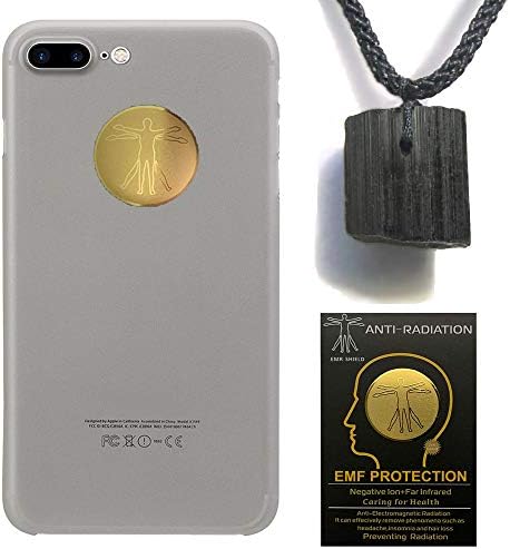 EMF Protection Natural Black Tourmaline Pendant & 6 Pack Anti Radiation Protection Stickers for 5g Cell Phone, Laptops - All Electronic Devices Raw, Tourmaline Crystal Necklace EMF Blocker by Glenbarn