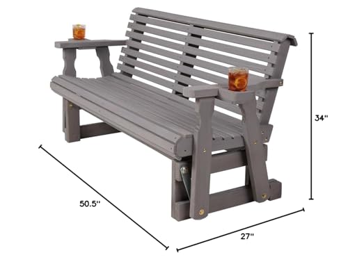 Image of Amish Heavy Duty 800 Lb Roll Back Pressure Treated Porch Glider with Cupholders (4 Foot, Semi Solid Grey Stain)