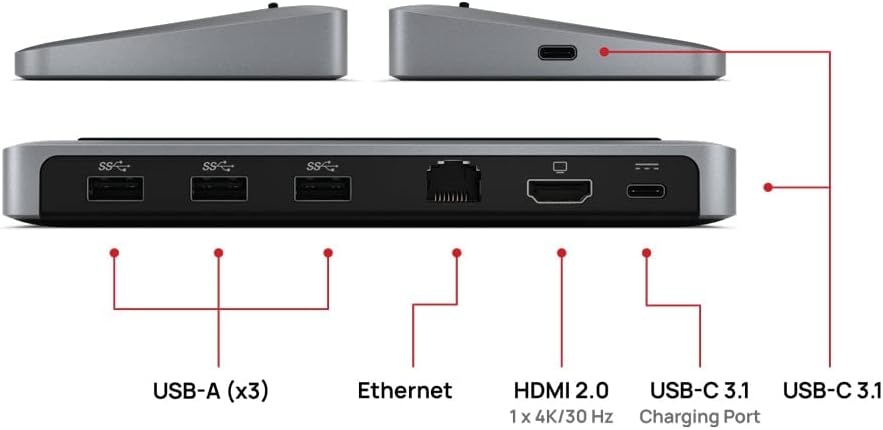 Brydge Stone II USB Hub Docking Station | Compatible with MacOS & Windows | Single 4K Display. HDMI Output. USB-C Speeds. 7 Ports | (Space Grey), BRYSTONE2